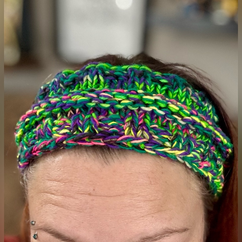 🌈 Hand Knit Chunky Ear Warmer / Headband – Indie Dyed Yarn – OOAK